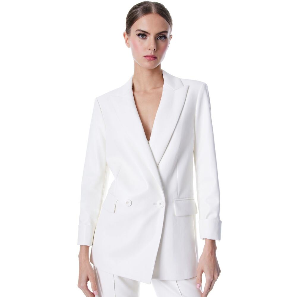 Alice + Olivia Vegan Leather Justin Double Breasted Blazer White Women's Size 4